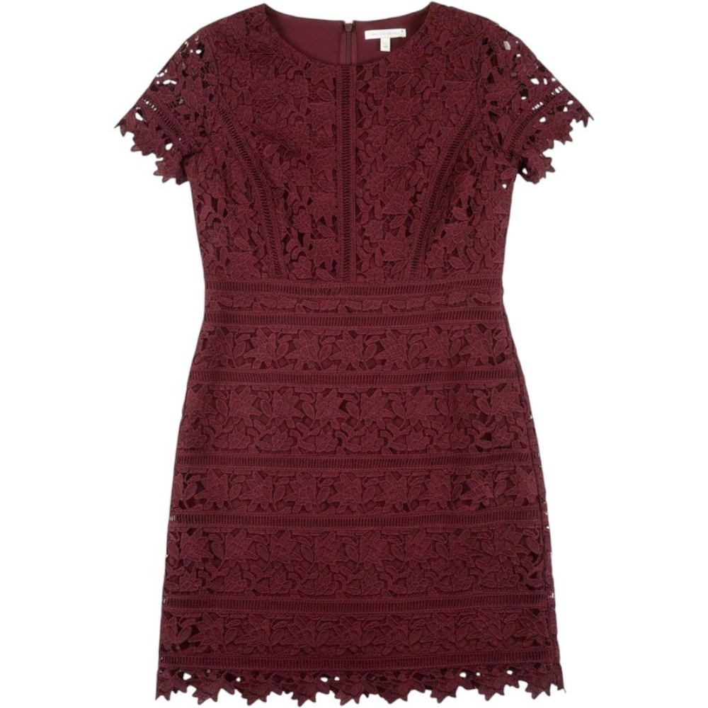 Talbots RSVP Burgundy Lace Sheath Dress 8P Petite Cocktail Wedding Guest NWOT